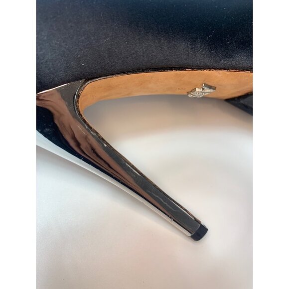 ABS Allen Schwartz Black Satin Atlas Platform Heels Size 8 - Picture 11 of 15